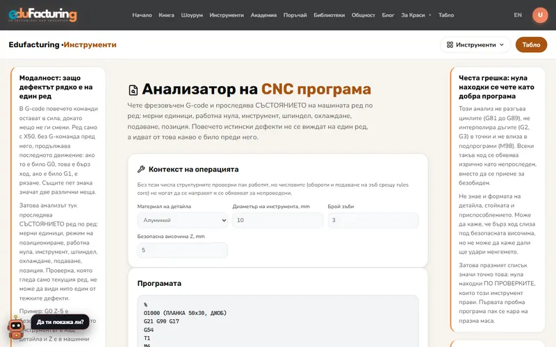Анализатор на CNC програма