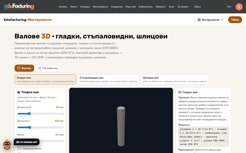 Валове: гладък, стъпаловиден, шлицов